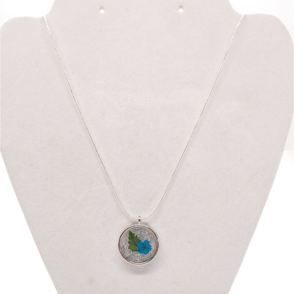Necklace Silver Foil w/ Flower & Leaf